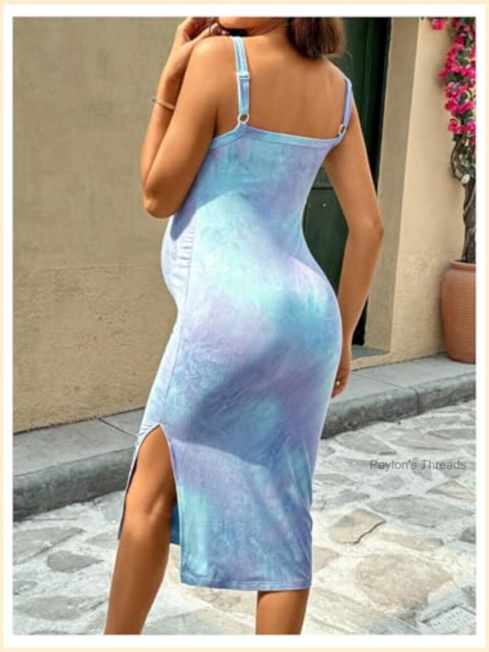 Sleeveless Maternity Bodycon Midi Dress with Slit Thigh - Picture 3 of 6